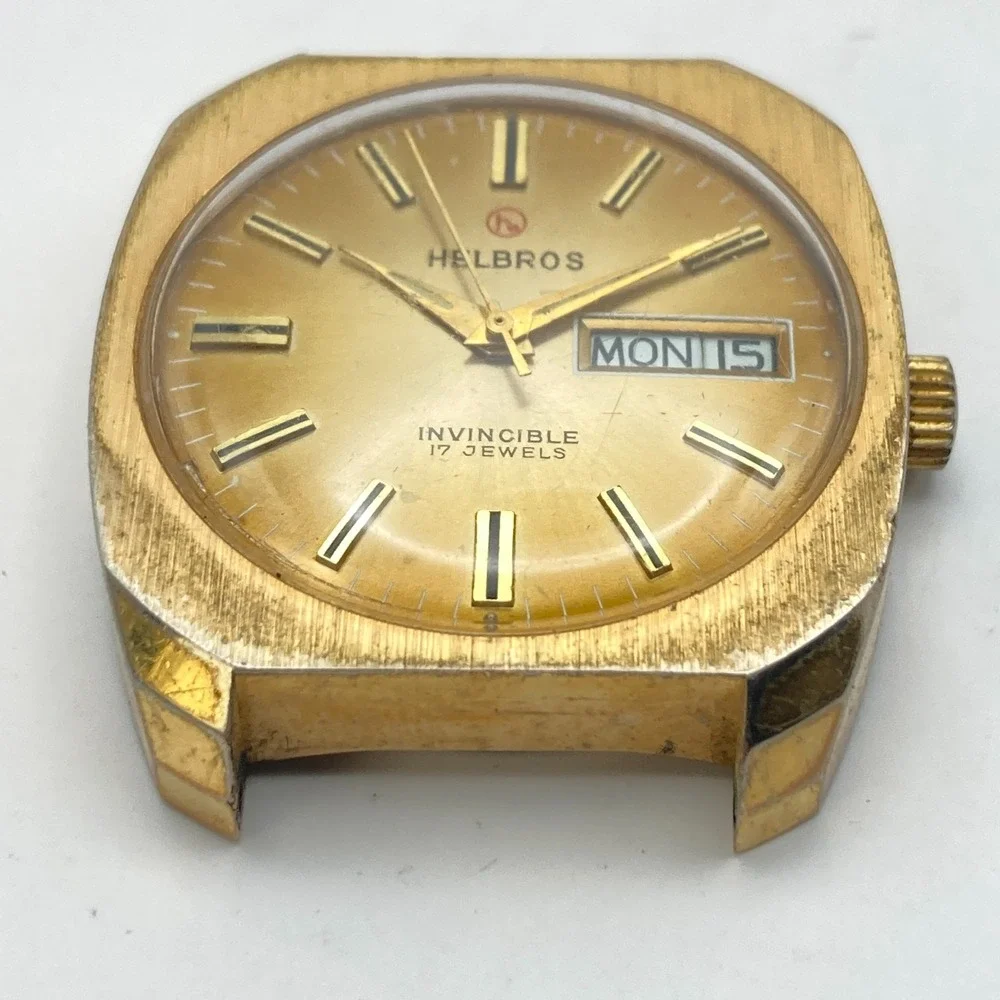 Vintage Helbros Invincible Men's Watch Gold Tone 17 Jewels 34mm Manual Wind Up